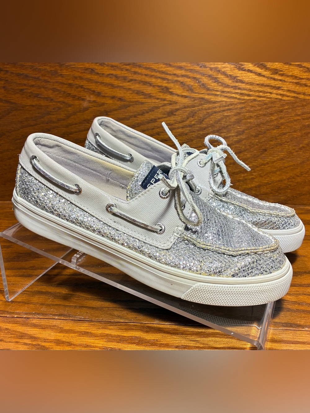 Sperry Silver Glitter Authentic Original Boat Shoes Size 6.5